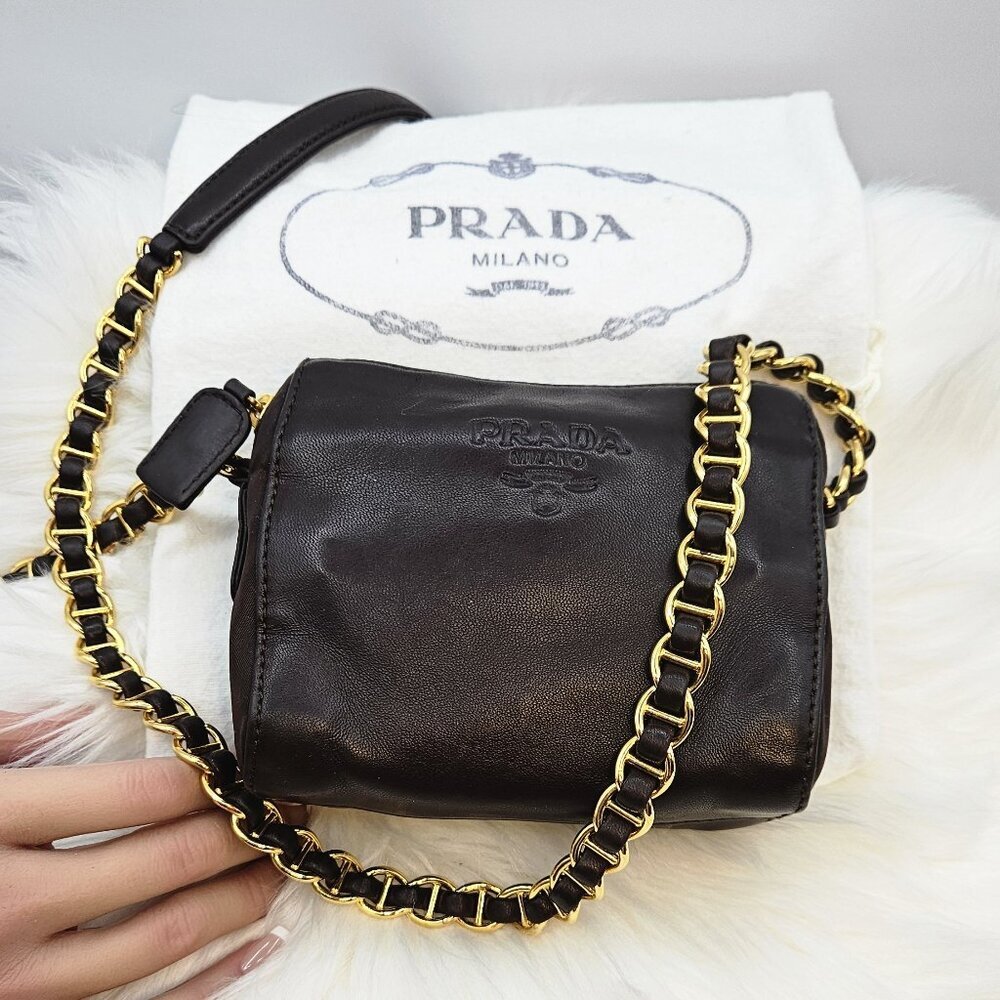 Prada  Brown Leather Catena Crossbody